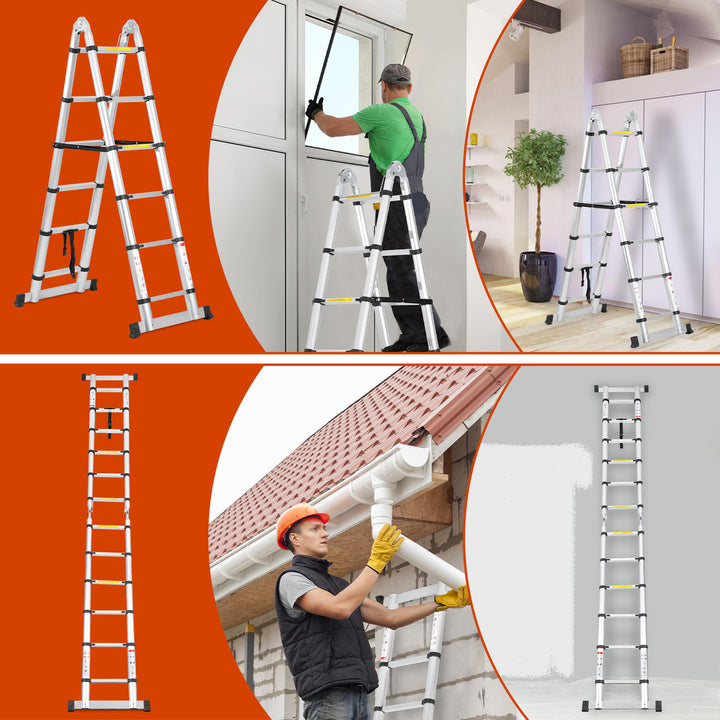 Sonnewelt 3.8m Telescopic Folding Ladder Aluminium Up to 150 kg Load Capacity