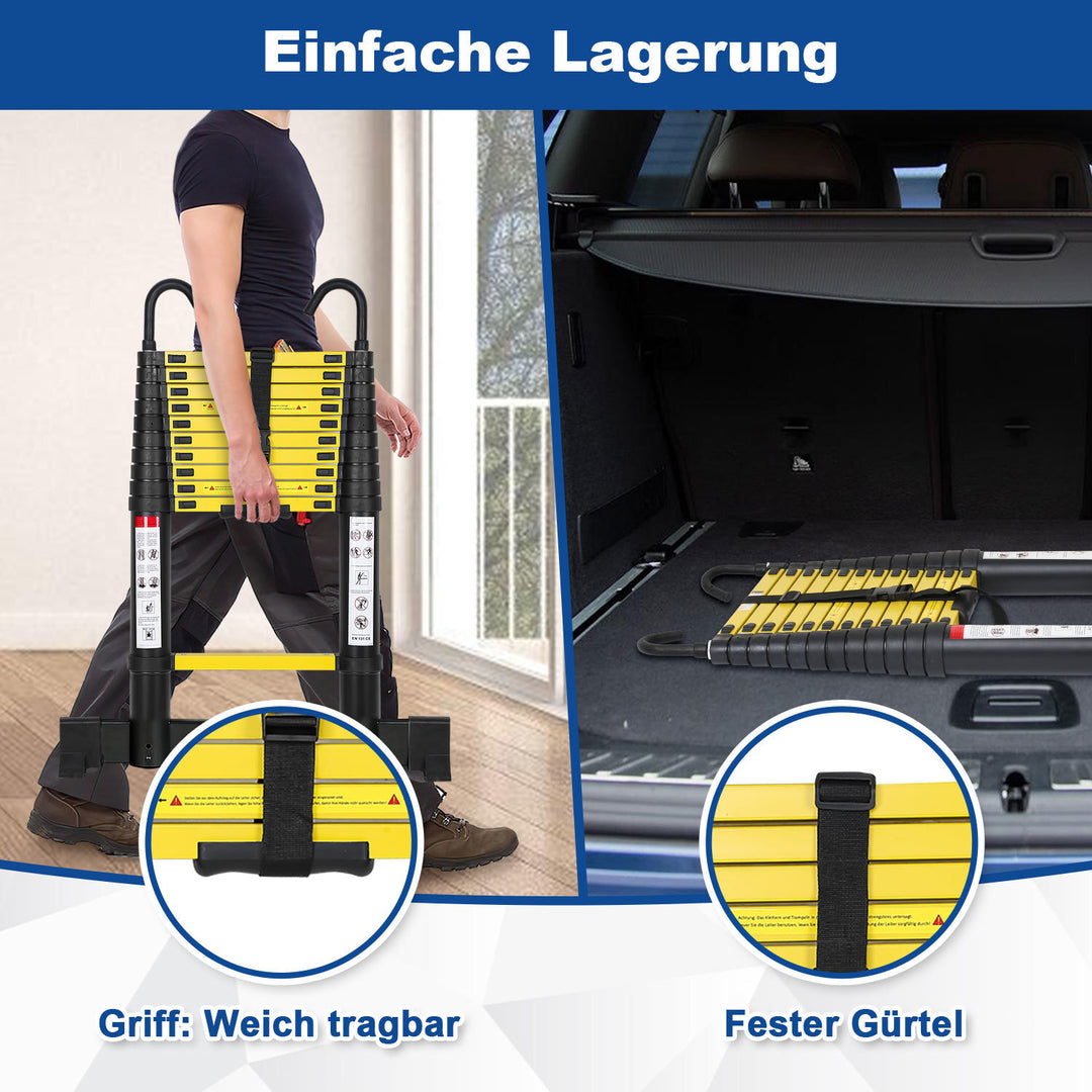 Sonnewelt Teleskopleiter Aluminium mit Abnehmbarem Haken mit Stabilisator