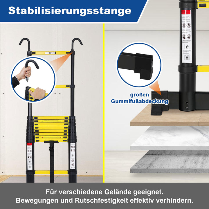 Sonnewelt Teleskopleiter Aluminium mit Abnehmbarem Haken mit Stabilisator