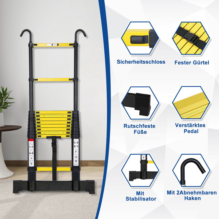 Sonnewelt Teleskopleiter Aluminium mit Abnehmbarem Haken mit Stabilisator