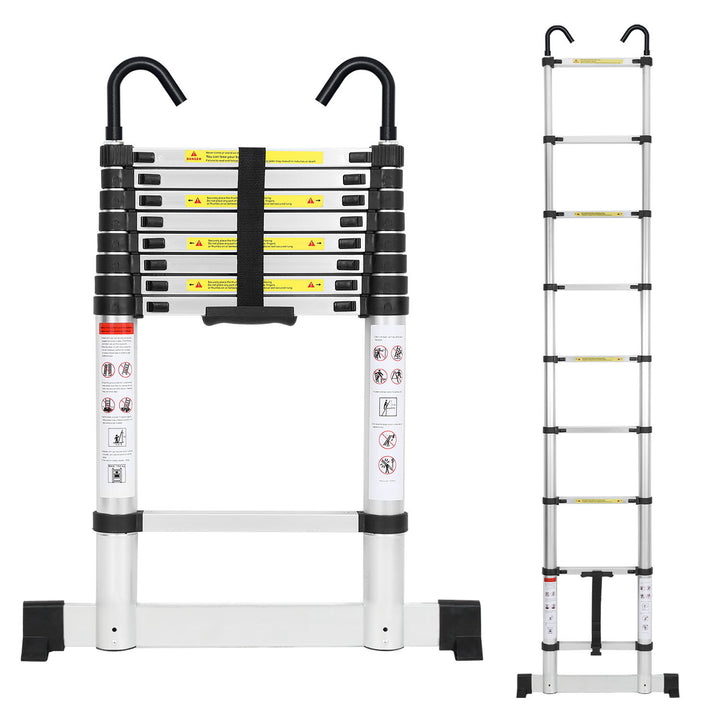 Sonnewelt Teleskopleiter mit 2 Abnehmbarem Haken mit Stabilisator