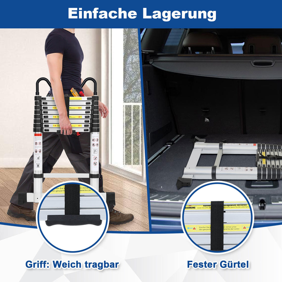Sonnewelt Teleskopleiter mit 2 Abnehmbarem Haken mit Stabilisator