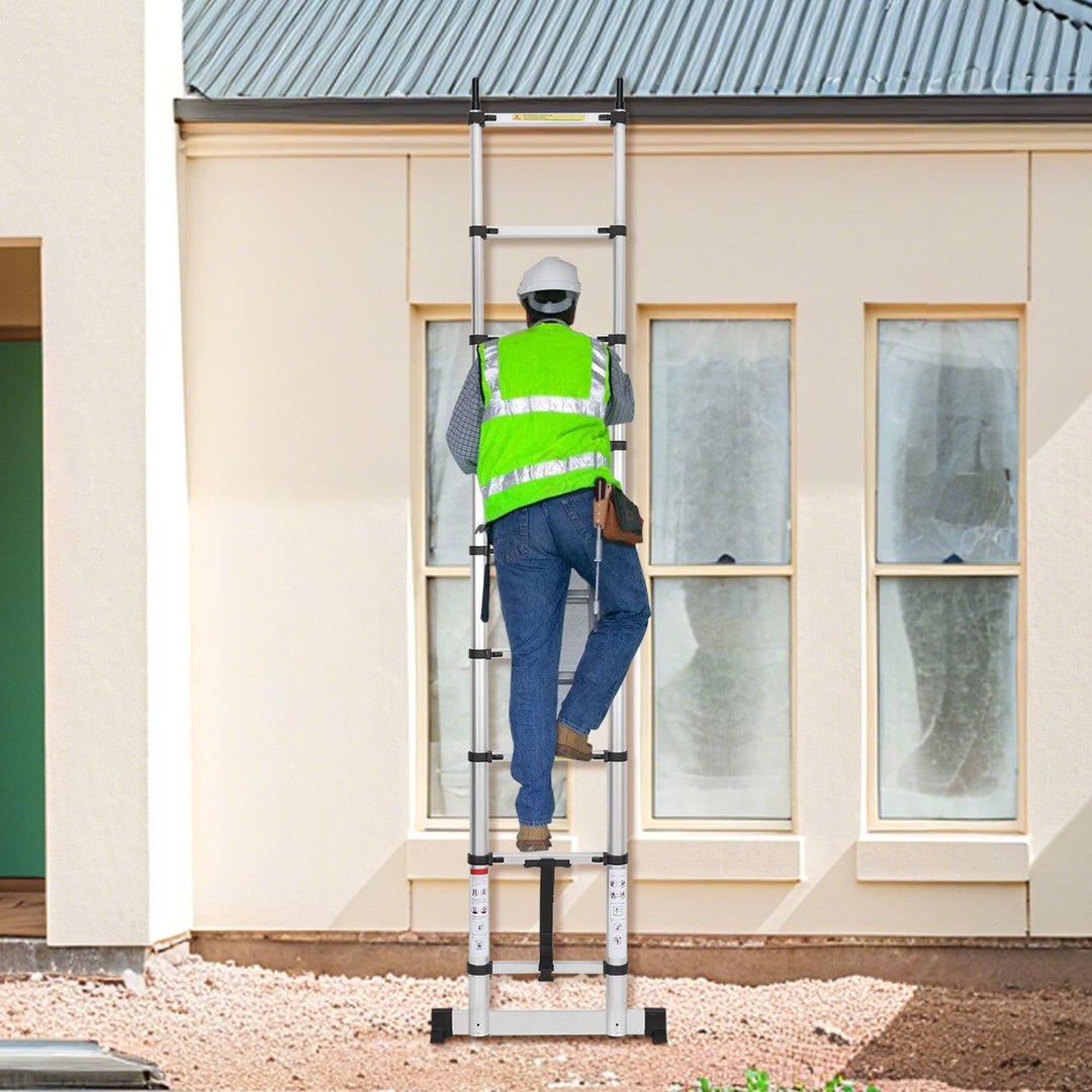 Sonnewelt Teleskopleiter mit 2 Abnehmbarem Haken mit Stabilisator