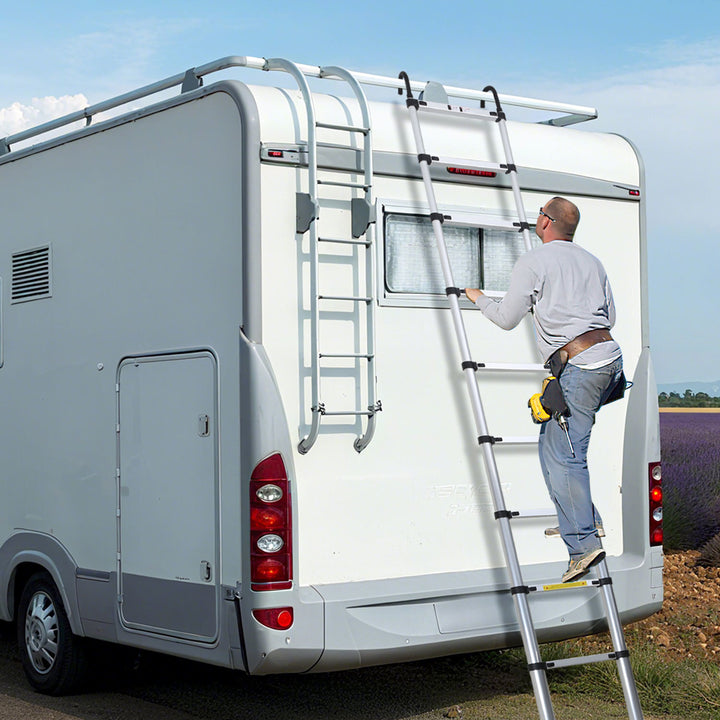 Sonnewelt Teleskopleiter mit 2 Abnehmbarem Haken mit Stabilisator