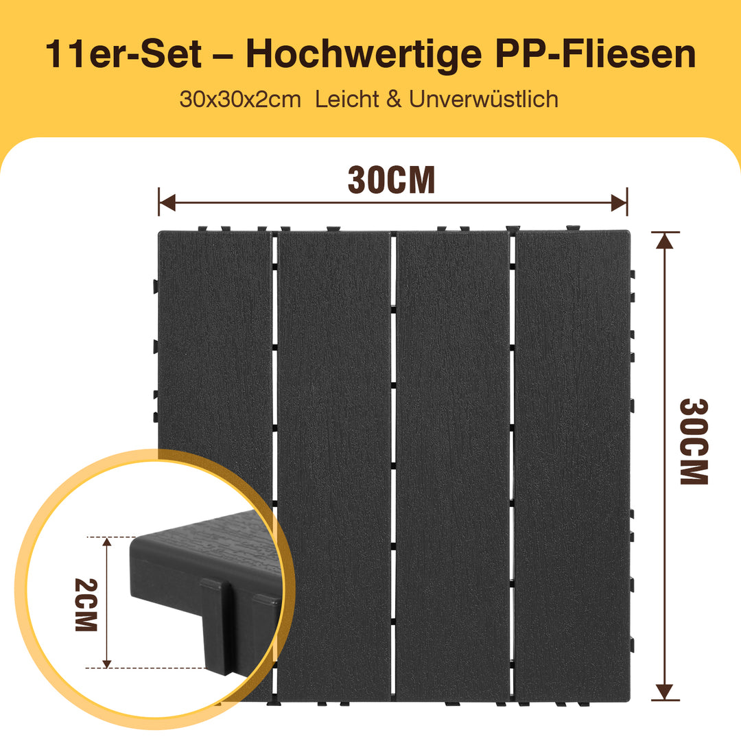 Sonnewelt Terrassenfliesen Kunststoffboden 30x30cm 11 Stück