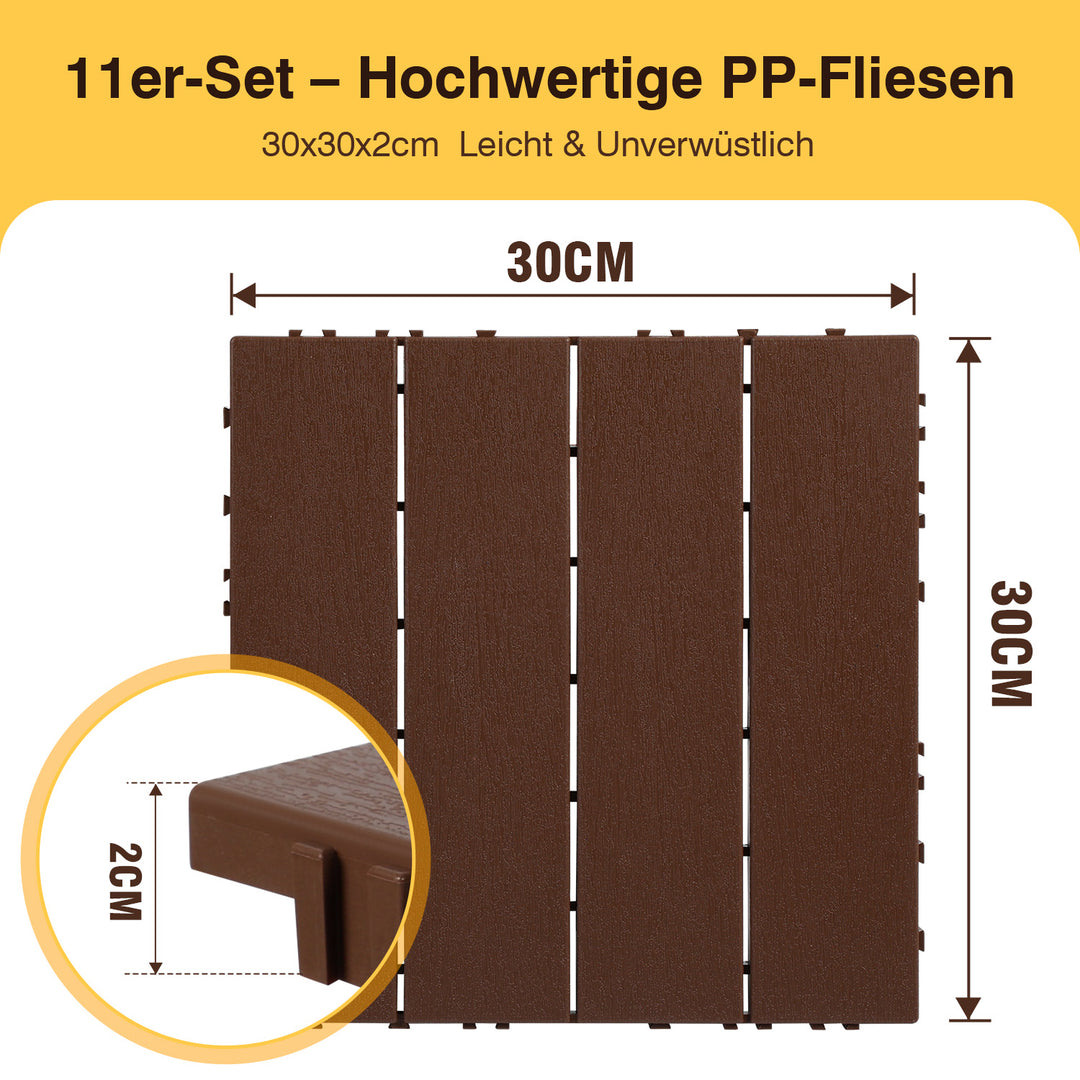 Sonnewelt Terrassenfliesen Kunststoffboden 30x30cm 11 Stück