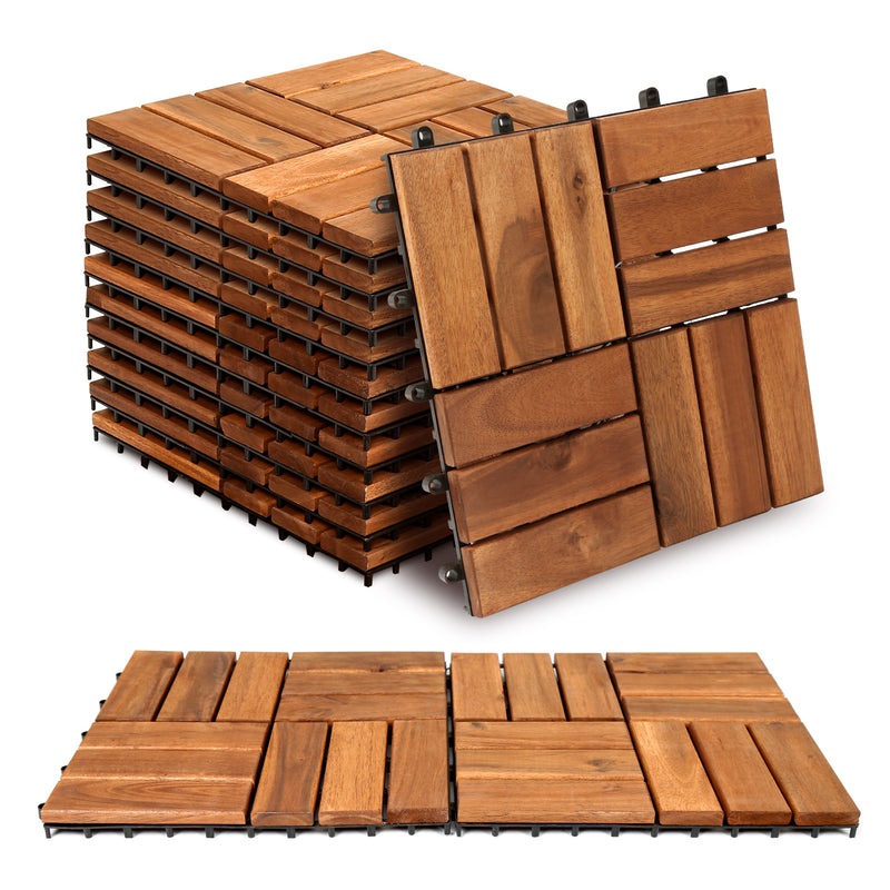Sonnewelt Holzfliesen 30x30cm 12 Latten Fliese(11 Stück)