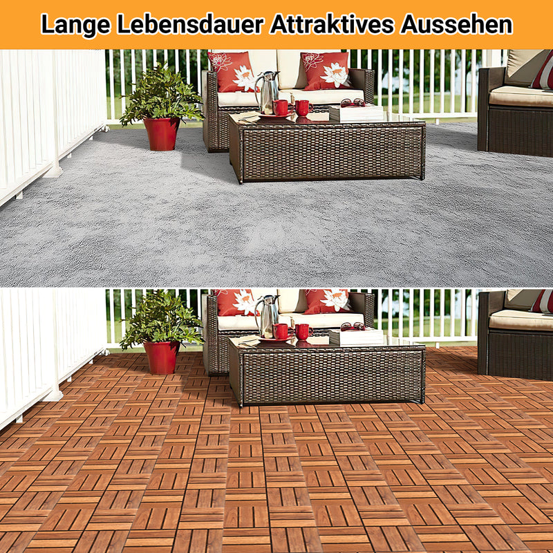 Sonnewelt Holzfliesen 30x30cm 12 Latten Fliese(11 Stück)