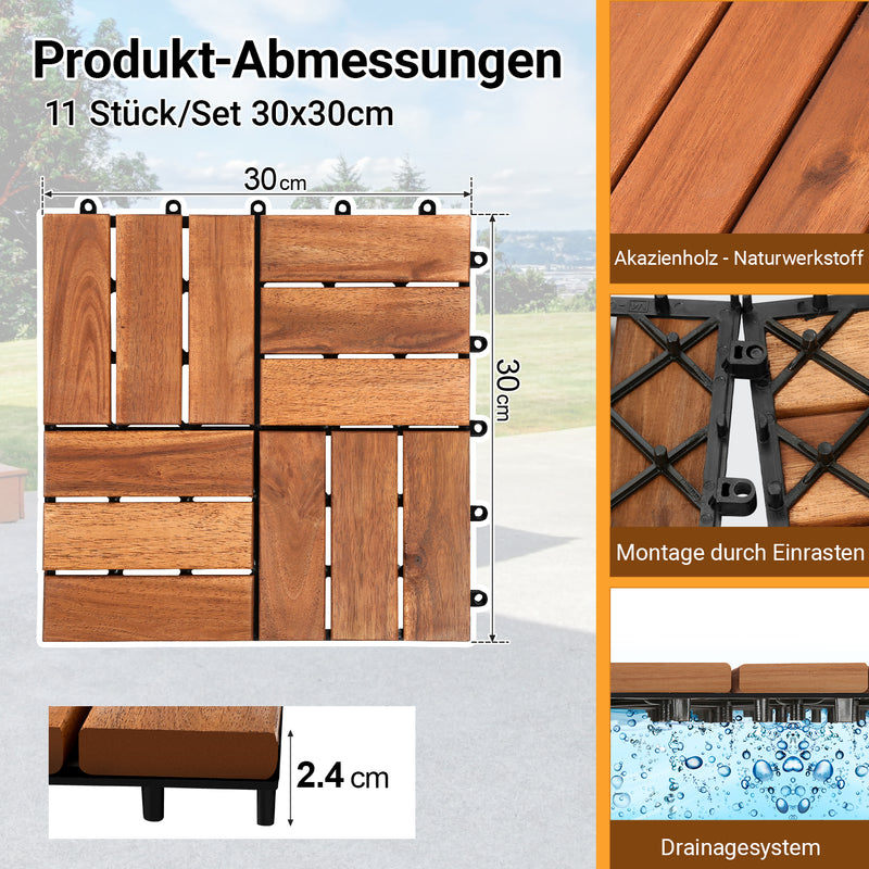 Sonnewelt Holzfliesen 30x30cm 12 Latten Fliese(11 Stück)