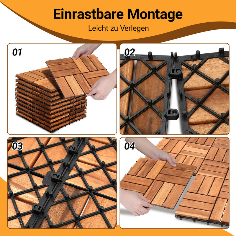 Sonnewelt Holzfliesen 30x30cm 12 Latten Fliese(11 Stück)