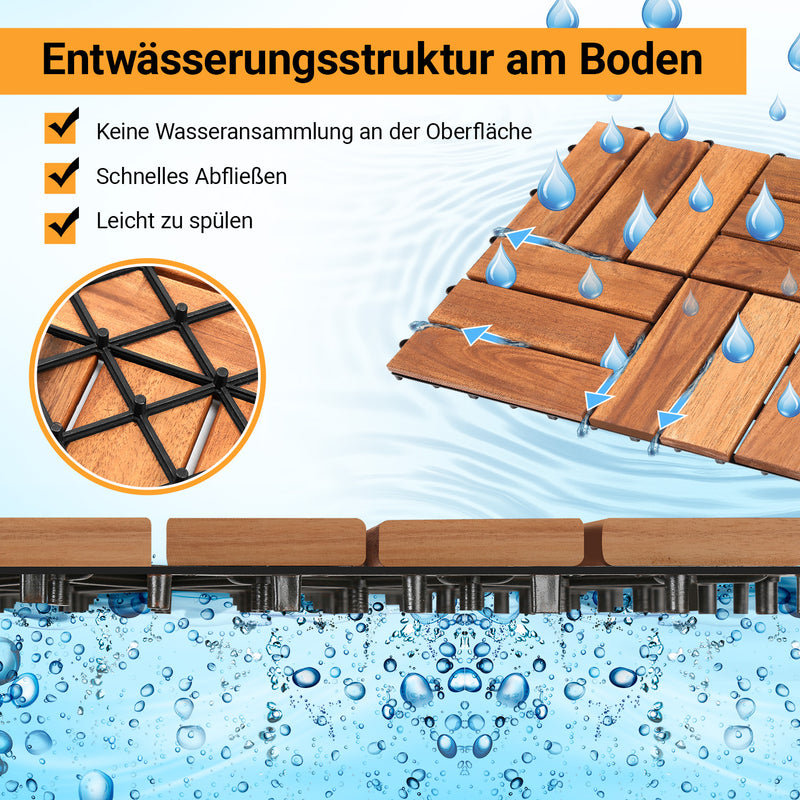 Sonnewelt Holzfliesen 30x30cm 12 Latten Fliese(11 Stück)