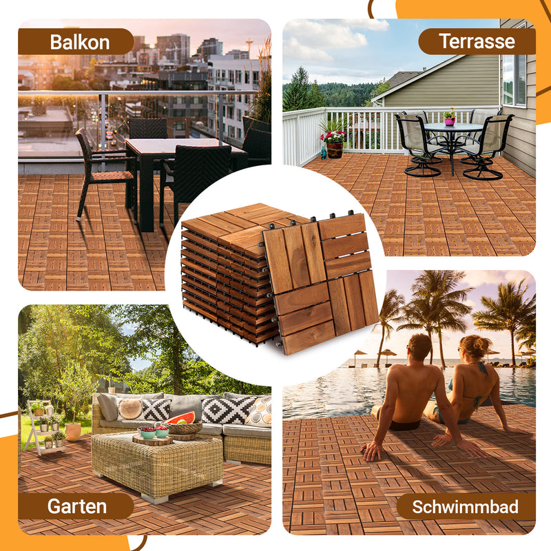 Sonnewelt Holzfliesen 30x30cm 12 Latten Fliese(11 Stück)