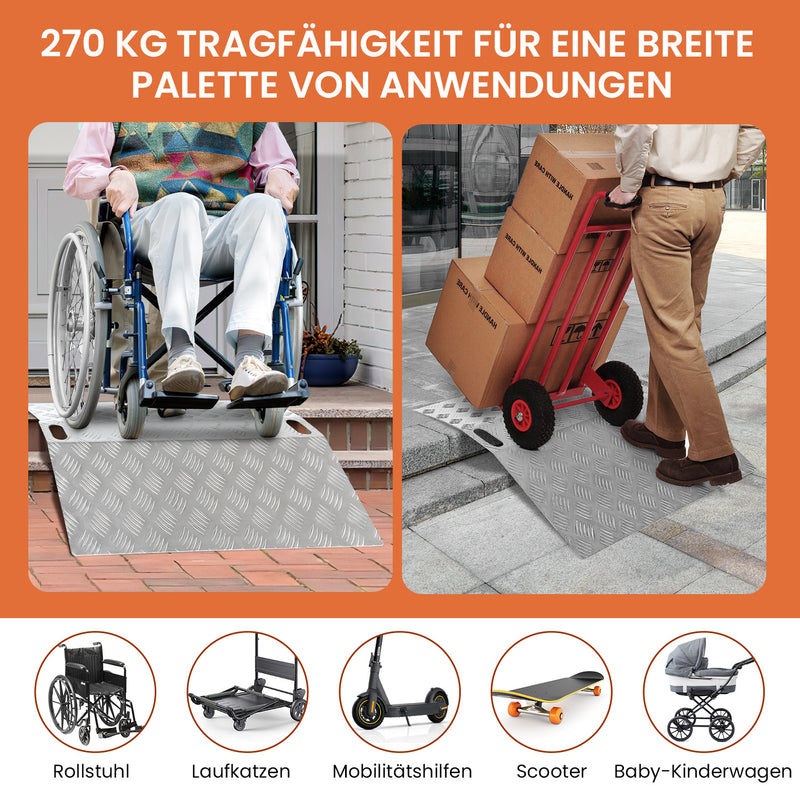 Sonnewelt Türschwellenrampe Rollstuhlrampe Aluminium Tragfähigkeit 270 kg