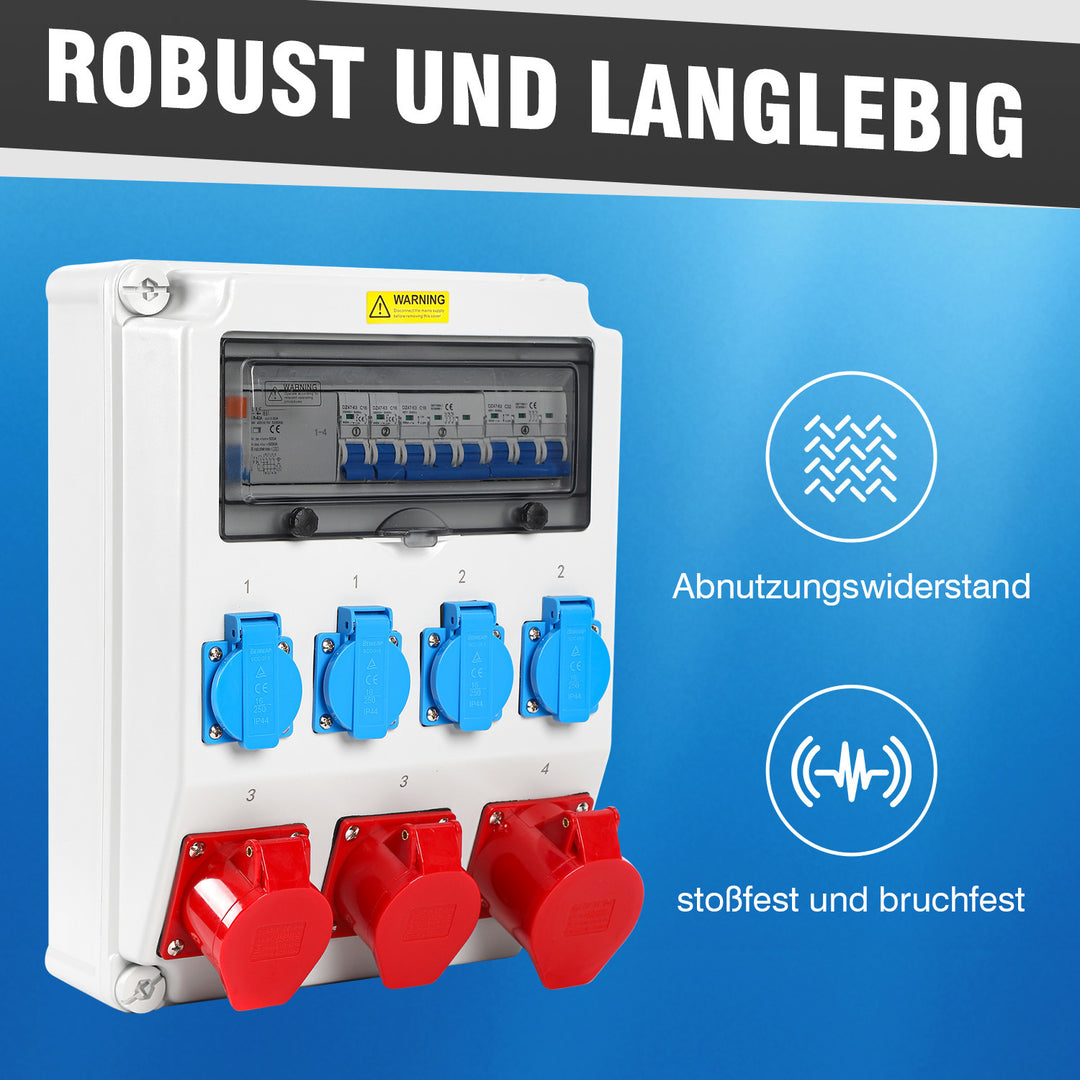 Sonnewelt Wandverteiler FI 4xSchuko-Steckdose und CEE-Steckdose 16/32A