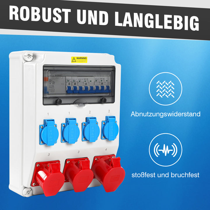 Sonnewelt Wandverteiler FI 4xSchuko-Steckdose und CEE-Steckdose 16/32A