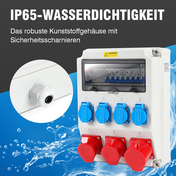 Sonnewelt Wandverteiler FI 4xSchuko-Steckdose und CEE-Steckdose 16/32A
