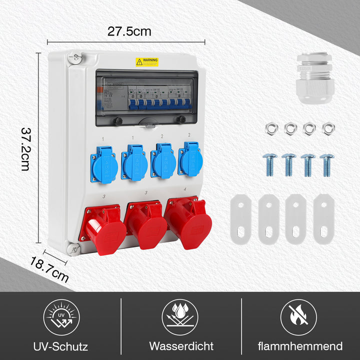 Sonnewelt Wandverteiler FI 4xSchuko-Steckdose und CEE-Steckdose 16/32A