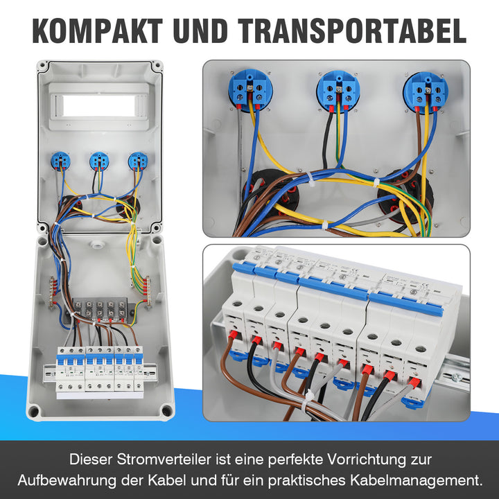 Sonnewelt Wandverteiler mit Leitungsschutzschalter,5 Polig Baustromverteiler mit 3xSchuko-Steckdose und CEE-Steckdose 16/32A