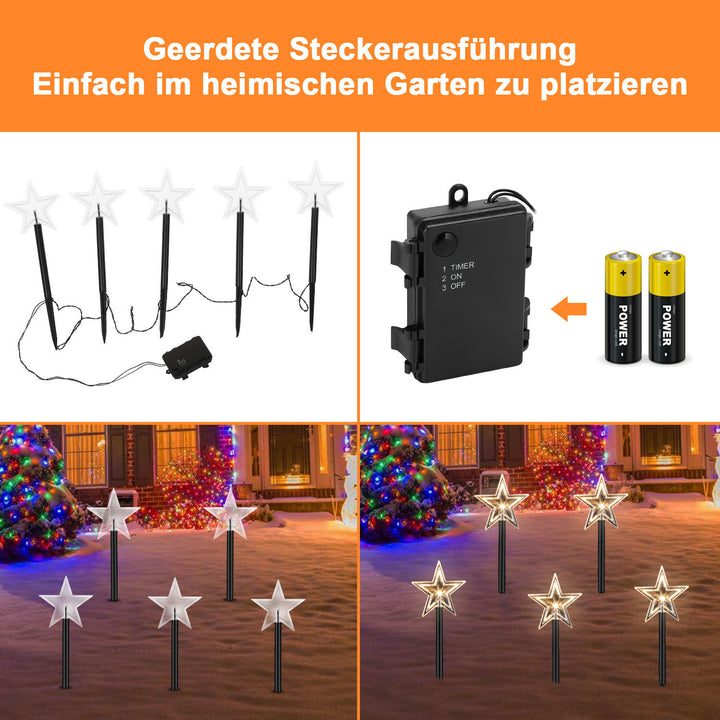 Sonnewelt 5 Pcs Sterne Weihnachtsbeleuchtung Gartenleuchte