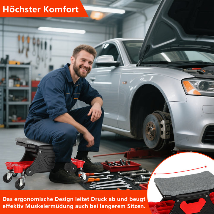 Sonnewelt Werkstatthocker Rollhocker mit Aufbewahrungsbox