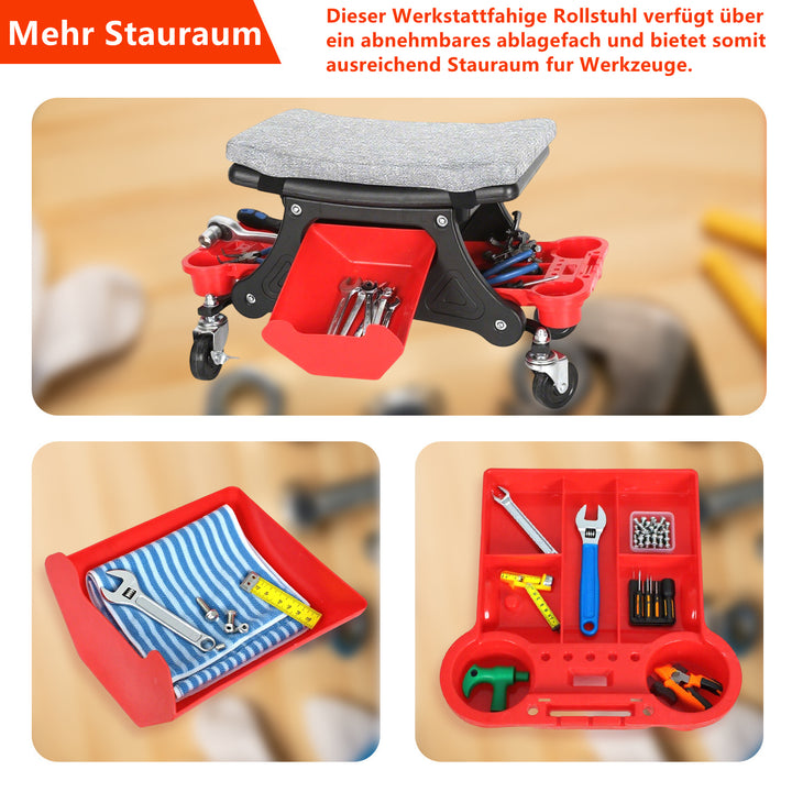 Sonnewelt Werkstatthocker Rollhocker mit Aufbewahrungsbox