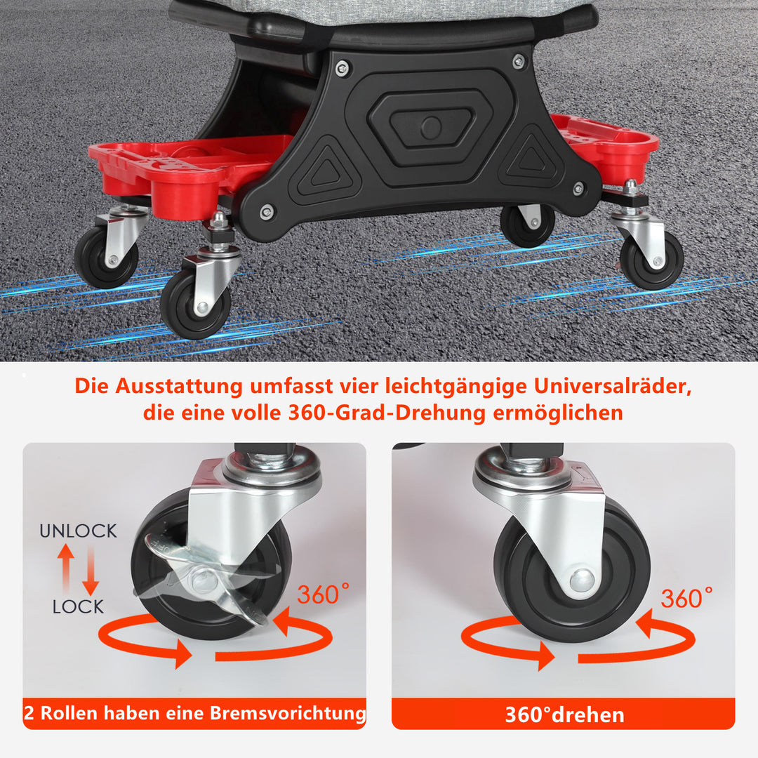 Sonnewelt Werkstatthocker Rollhocker mit Aufbewahrungsbox