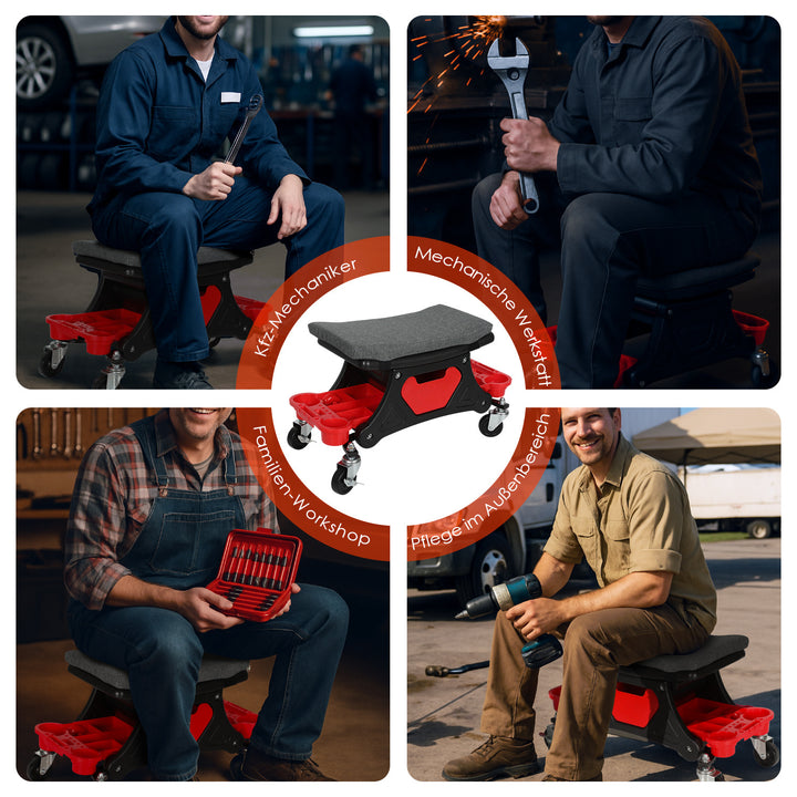 Sonnewelt Werkstatthocker Rollhocker mit Aufbewahrungsbox
