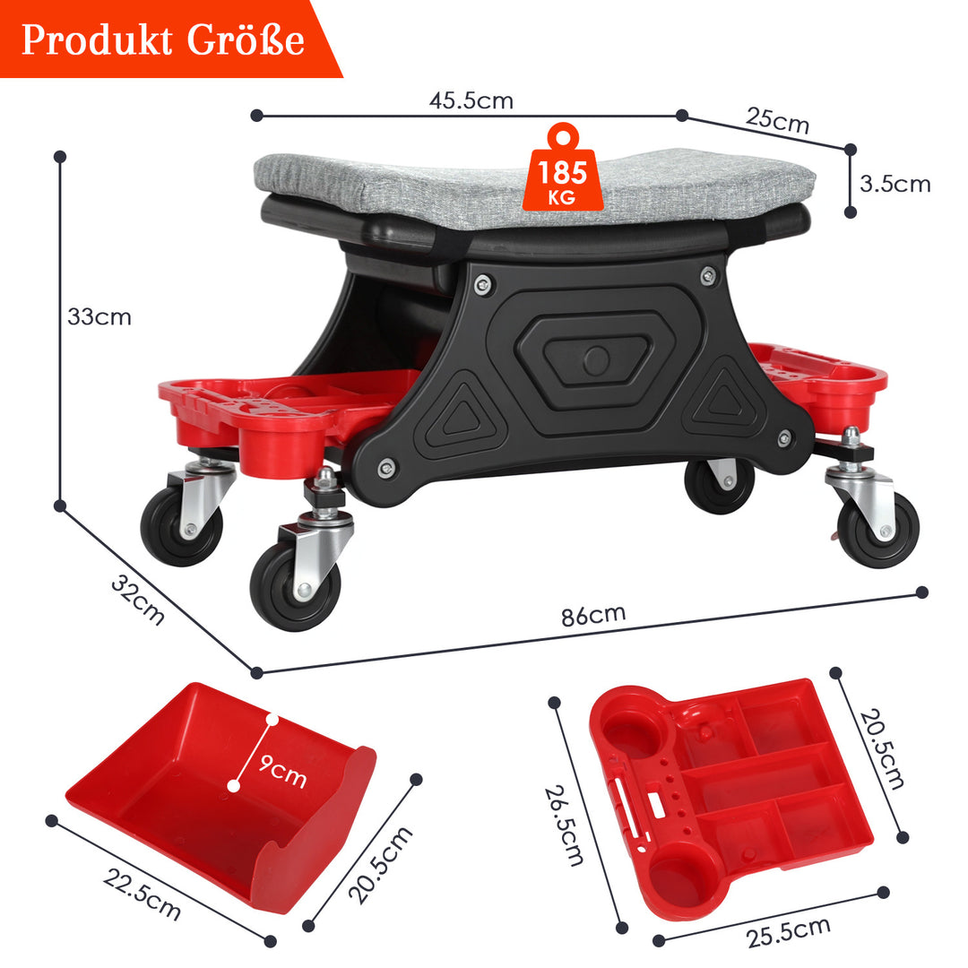 Sonnewelt Werkstatthocker Rollhocker mit Aufbewahrungsbox