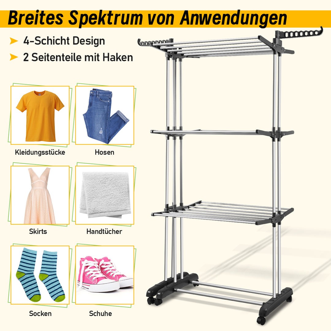 Sonnewelt Wäscheständer Turm 4 Etagen mit 2 klappbaren Flügeln