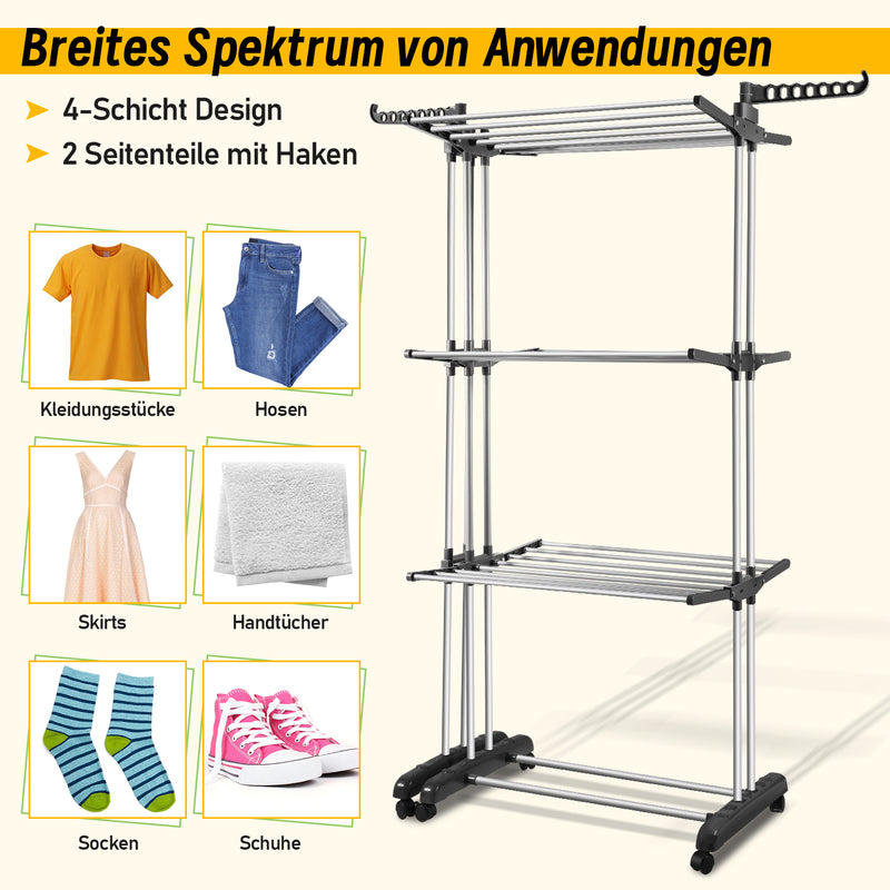Sonnewelt Wäscheständer Turm 4 Etagen mit 2 klappbaren Flügeln