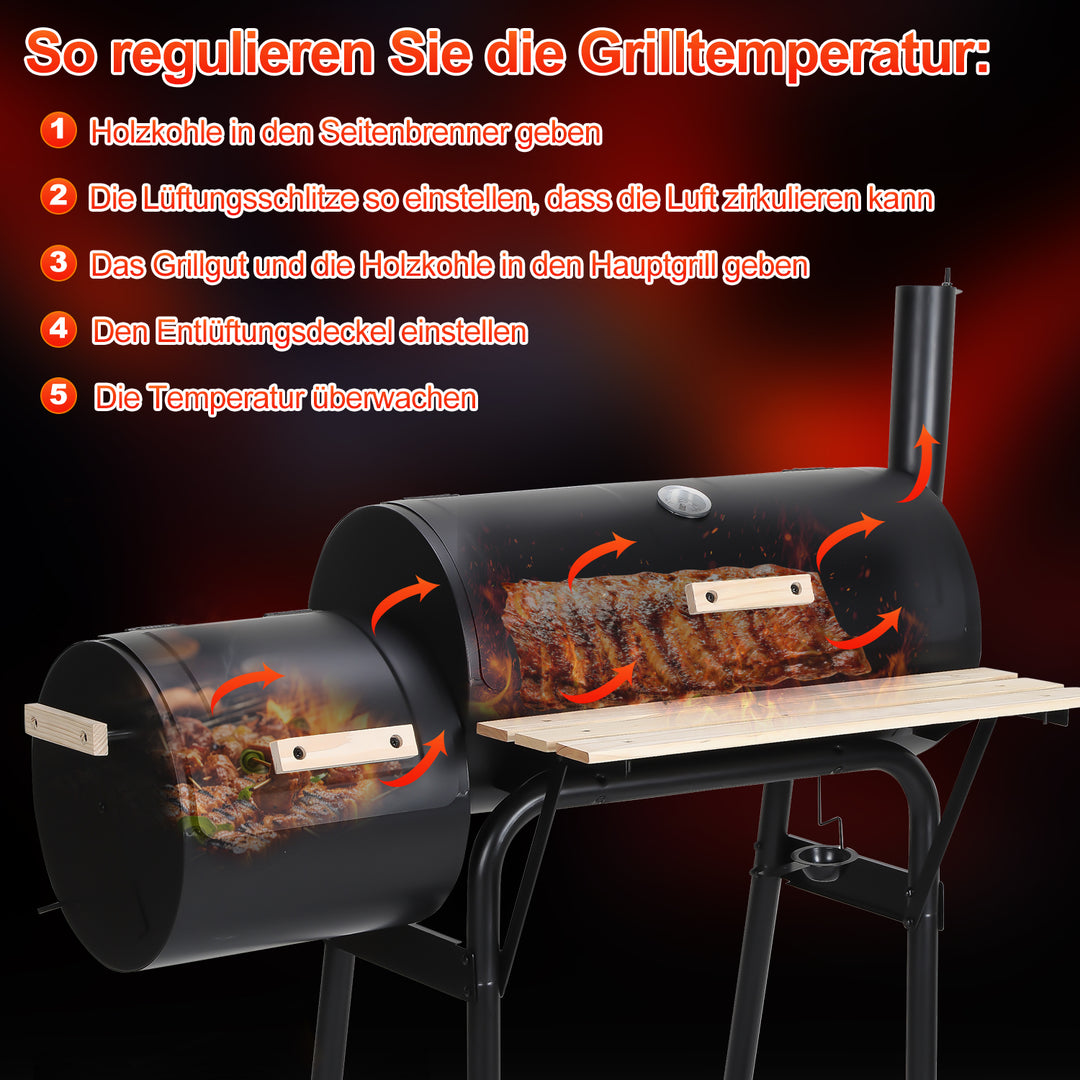 Sonnewelt Holzkohle Grill BBQ Multifunktionaler mit Thermometer