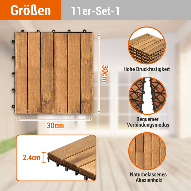 Sonnewelt Holzfliesen 30x30cm 6 Latten Fliese (11 Stück)