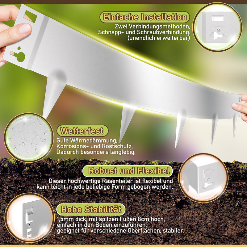 Sonnewelt Rasenkante Metall Beetumrandung mit Dornen 15cm/18cm Silber