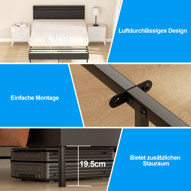 Sonnewelt Polsterbett Bettgestell mit Kopfteil Leder LED-Beleuchtung
