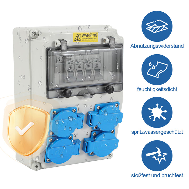 Sonnewelt Wandverteiler mit 4xSchuko-Steckdose16A 250V, 4xCEE Steckdosen 16A 1P