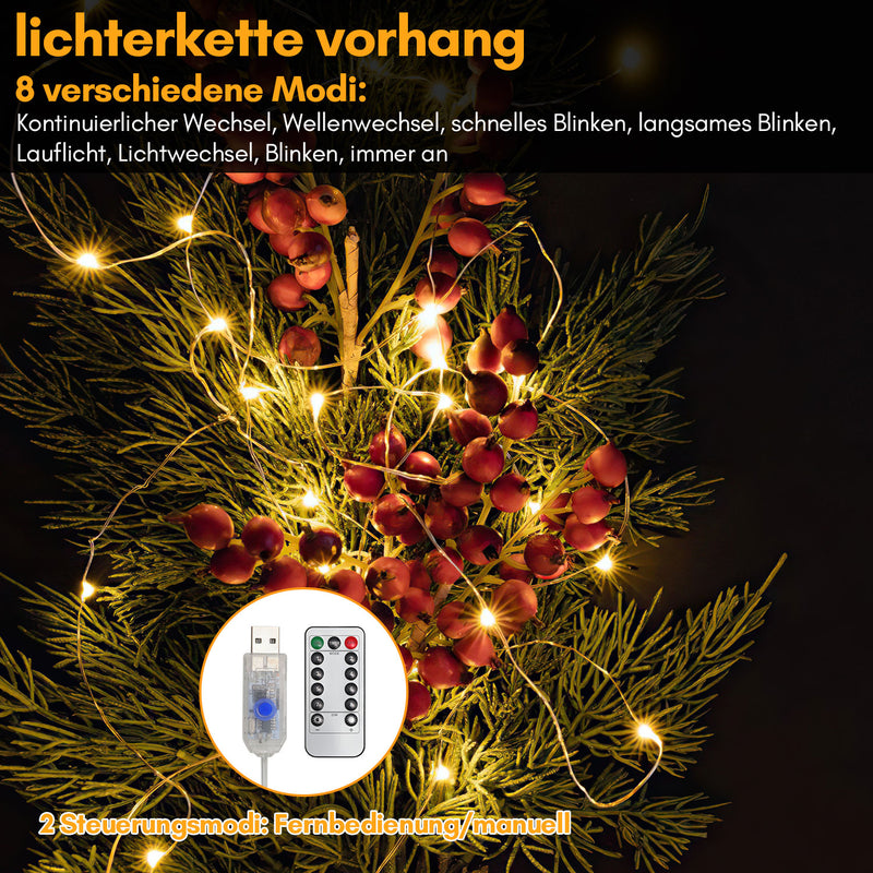 Sonnewelt LED Lichtervorhang 3x3m/3x6m Warmweiß/Farbe