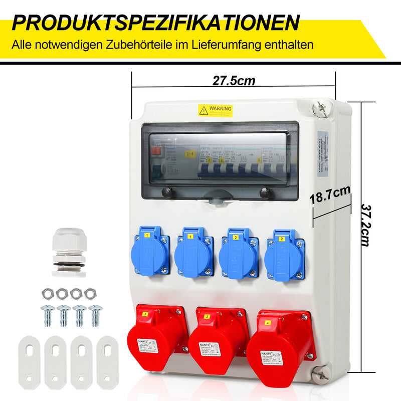Sonnewelt Wandverteiler FI 4xSchuko-Steckdose und CEE-Steckdose 16/32A
