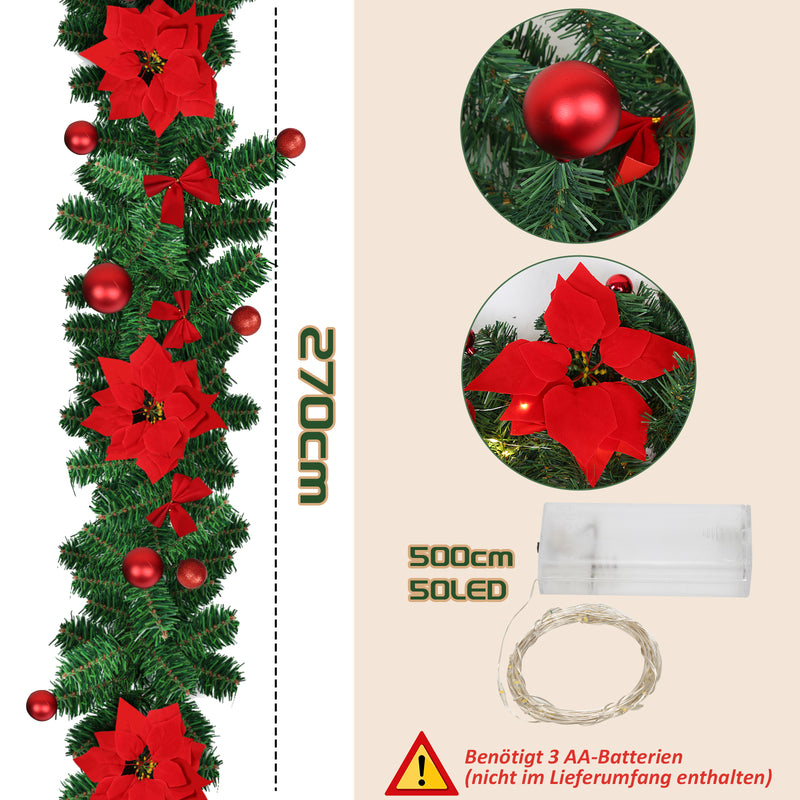 Sonnewelt Weihnachtsgirlande 2.7m mit Blumen