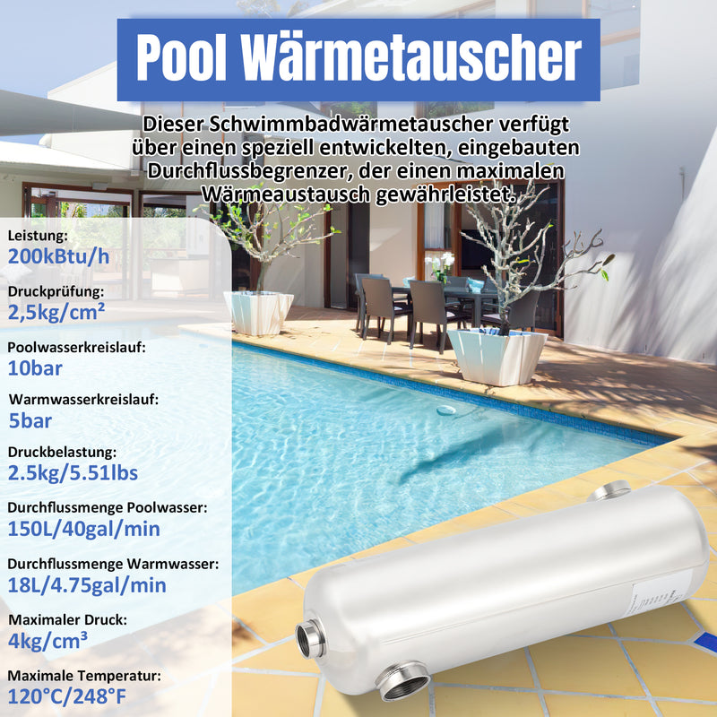 Sonnewelt Schwimmbad Wärmetauscher Edelstahl 28KW/60KW