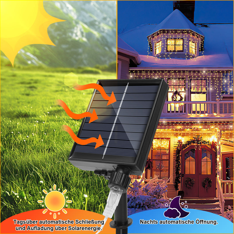 Sonnewelt Solar Eisregen Lichterkette mit Fernbedienung 5m-15m