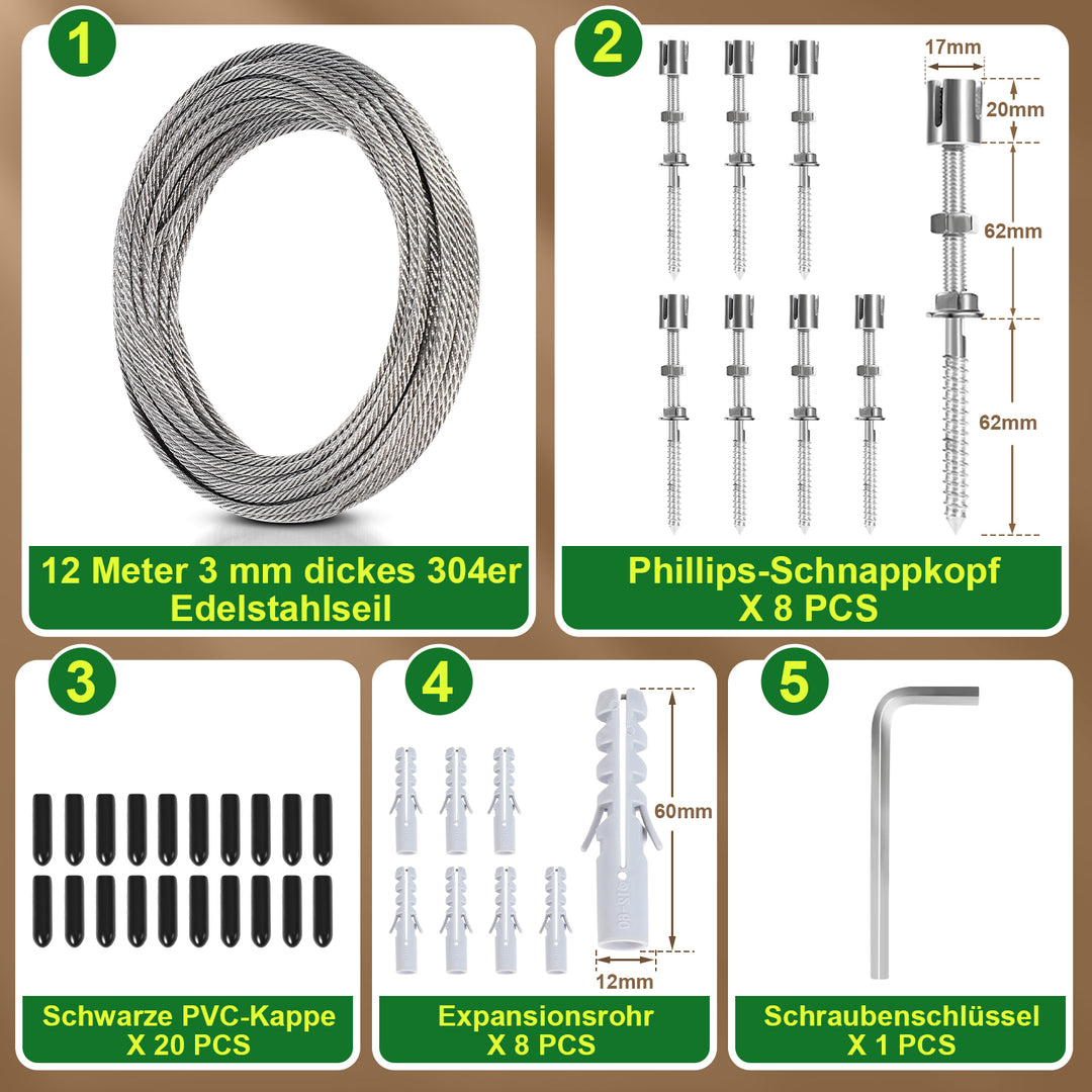 Sonnewelt Rankhilfe Edelstahl für Kletterpflanzen 12m