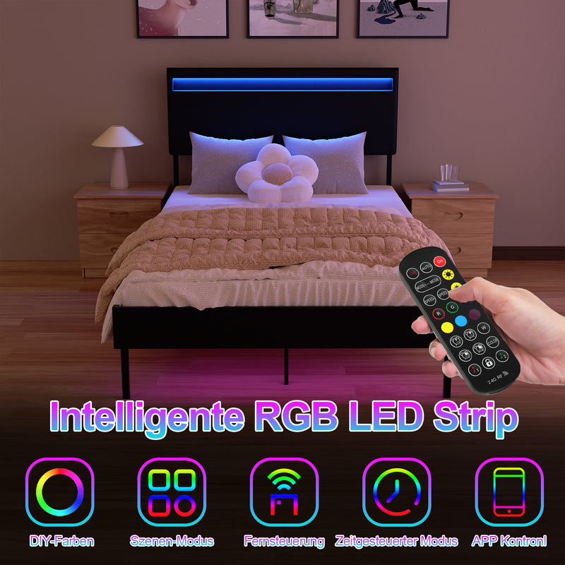 Sonnewelt Polsterbett Bettgestell mit Kopfteil Leder LED-Beleuchtung