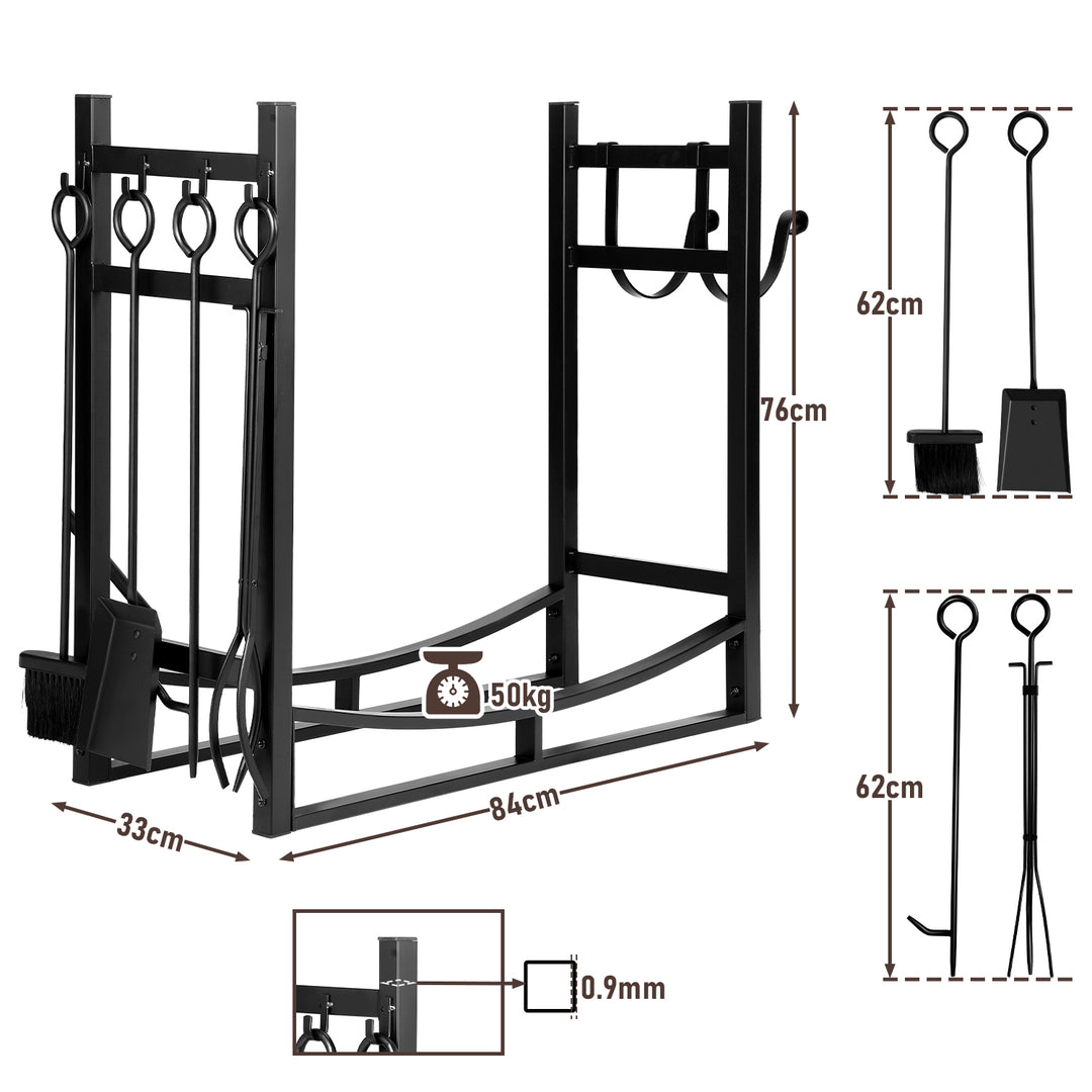 Sonnewelt Kaminofenregal mit 4 Kaminwerkzeug