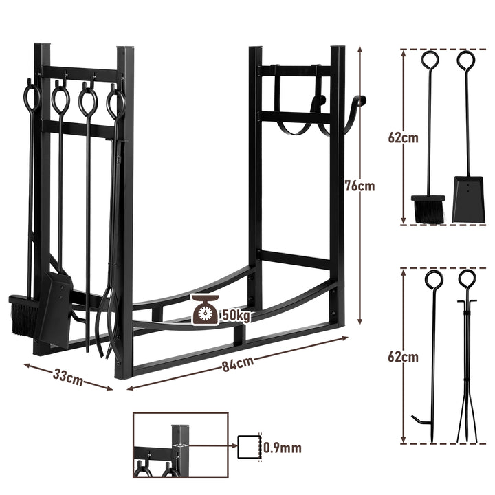 Sonnewelt Kaminofenregal mit 4 Kaminwerkzeug