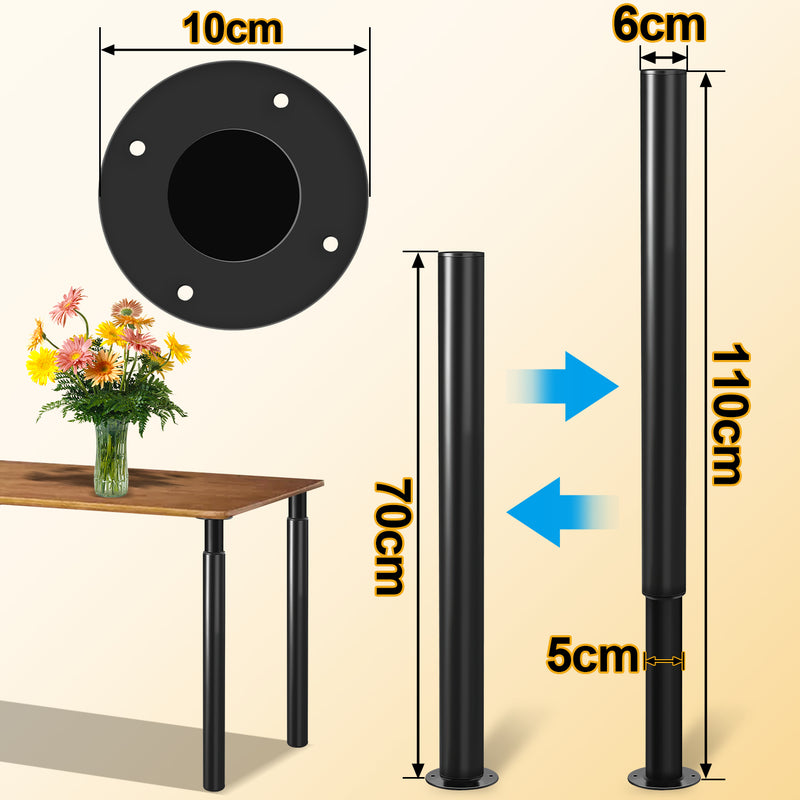 Sonnewelt 4er Set Tischbeine Metall Höhenverstellbar 71cm-110cm