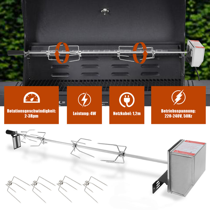 Sonnewelt BBQ Grillspieß Edelstahl Motor 4x Fleischnadel