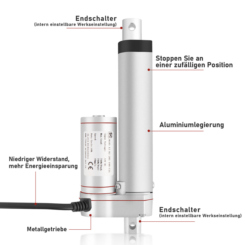 Sonnewelt 1500N Linear Actuator Linearmotor Elektrozylinder 50-400mm