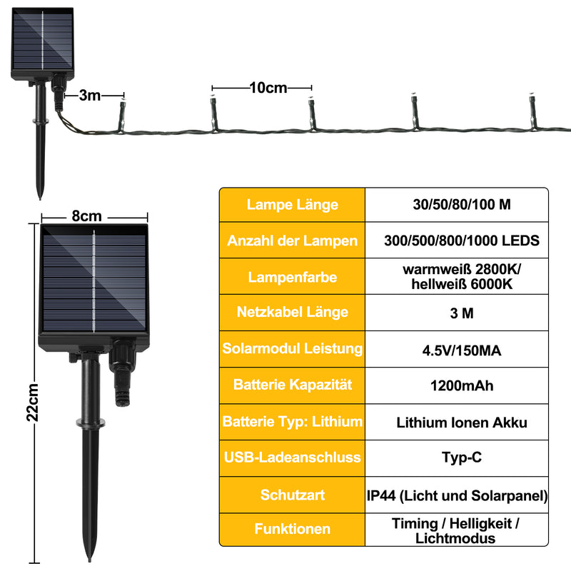 Sonnewelt Solar Lichterkette mit Fernbedienung 30m-100m