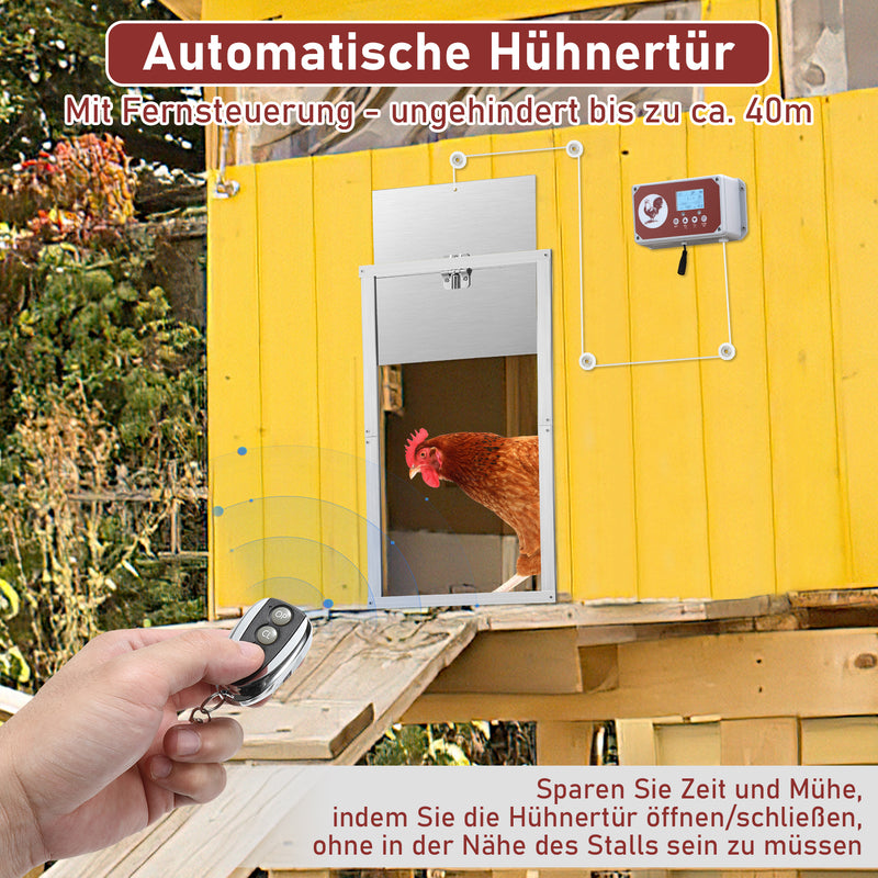 Sonnewelt Automatische Hühnerklappe mit Lichtsensor, Zeitschaltuhr, LED Display
