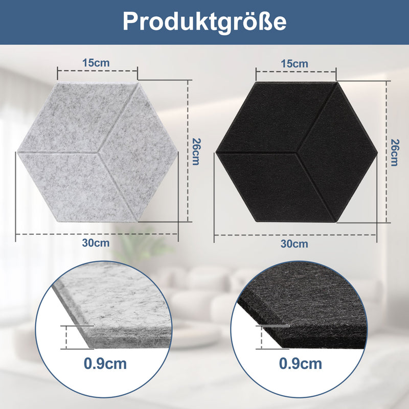 Sonnewelt Akustikplatten Wandpaneele Selbstklebend 12/18 Stück Hexagonal Kerben